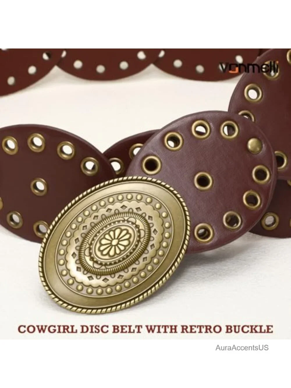 Western Disc Belt Cowgirl Concho Faux Leather Wide Boho Waist Belt Concert